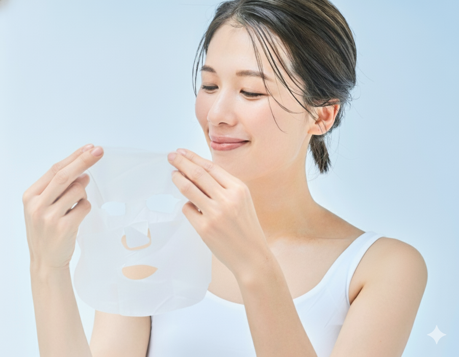 FACIAL MASK フェイシャルマスクを顔に当てる女性